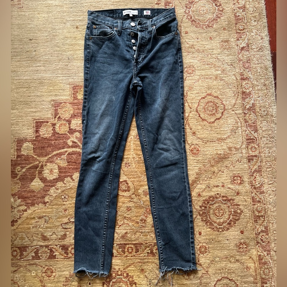 Redone Originals High Rise Ankle Crop with Stretch in Worn Black - Picture 2 of 6